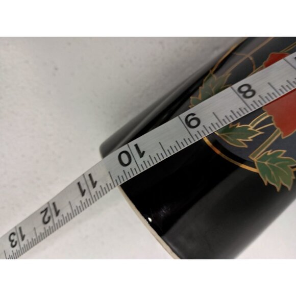 Vintage 70s Fine China Black Elegance Asian Vase With Red Poppy Flowers Japan - Picture 10 of 10